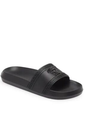Versace Matte Black Medusa Slip-On Slides